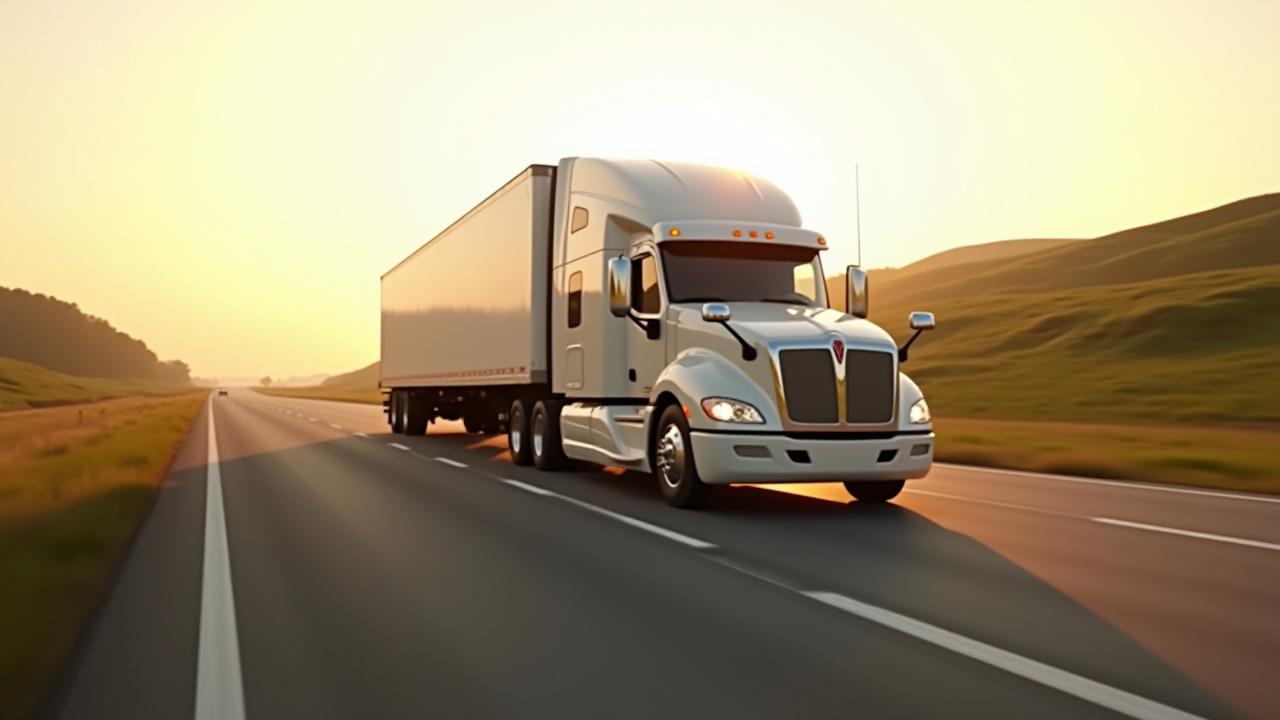 Tajdok Hauling semi-truck on a Virginia highway at dawn