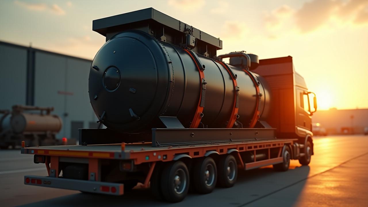 Heavy industrial equipment secured on a Tajdok flatbed trailer