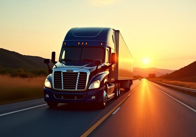 Reliable Tajdok truck moving safely along a sunset-lit Virginia highway